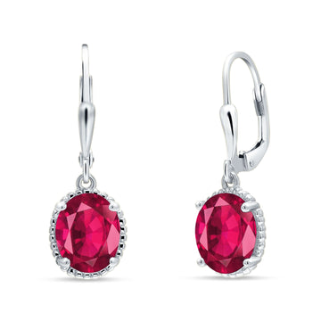 Oval Drop Dangle Leverback Earring Ruby CZ Solid 925 Sterling Silver Wholesale